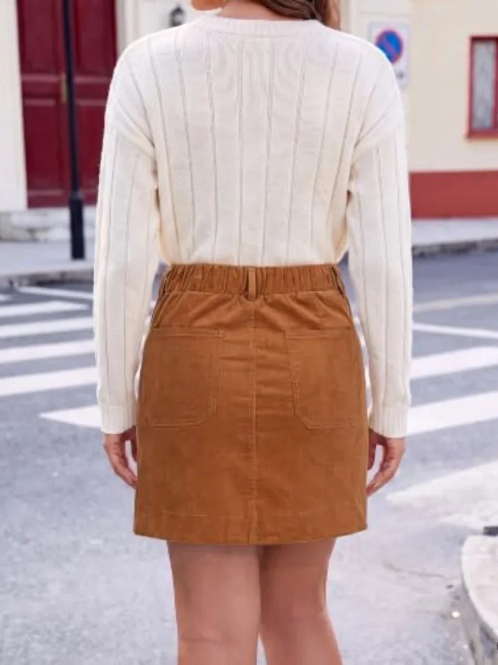 Women's Corduroy A-Line Mini Skirt with Pockets & Button Fly